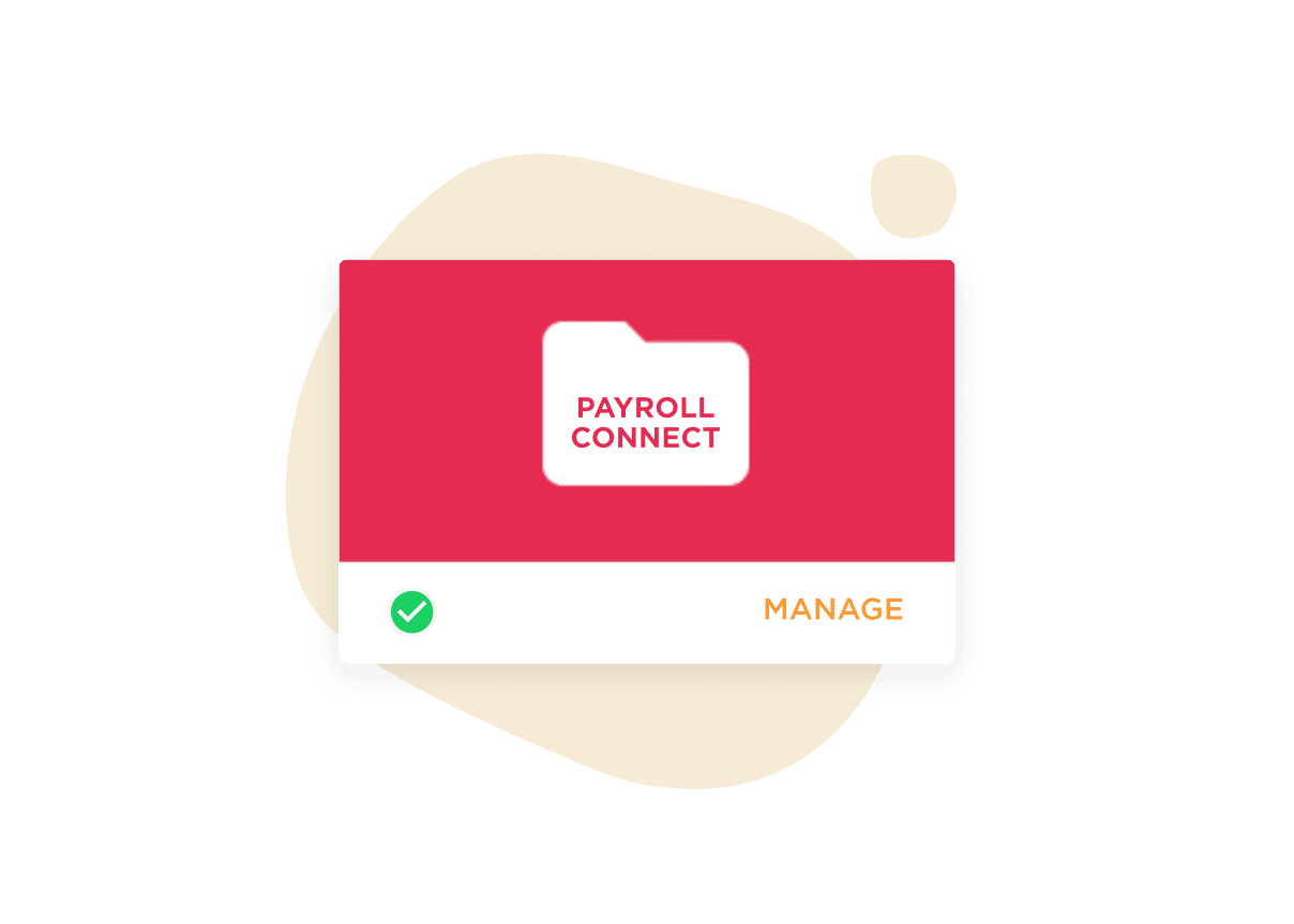 PAYROLL CONNECT folder icon with manage option, highlighted in red and white, on a soft background, Payroll management interface design