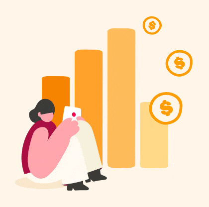 financial growth, person analyzing data with chart bars and dollar signs