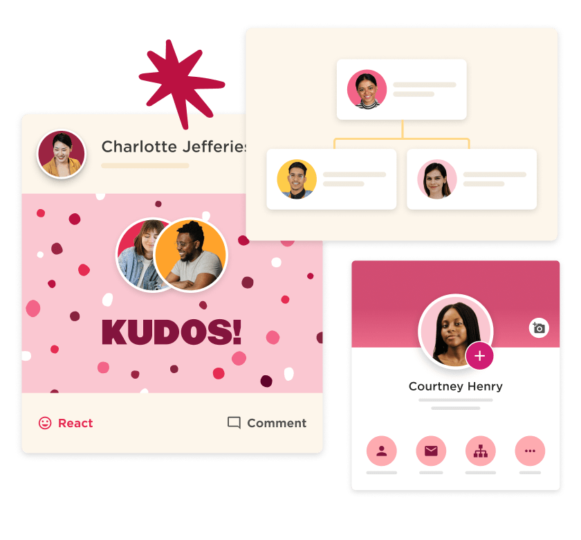 Kudos, org chart, employee card