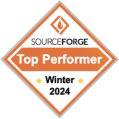 SourceForge Top Performer badge for Winter 2024, featuring an orange diamond shape with stars., Award badge highlighting software excellence.