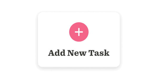 Add New Task button with a pink plus symbol, designed for task management applications., task management, UI design