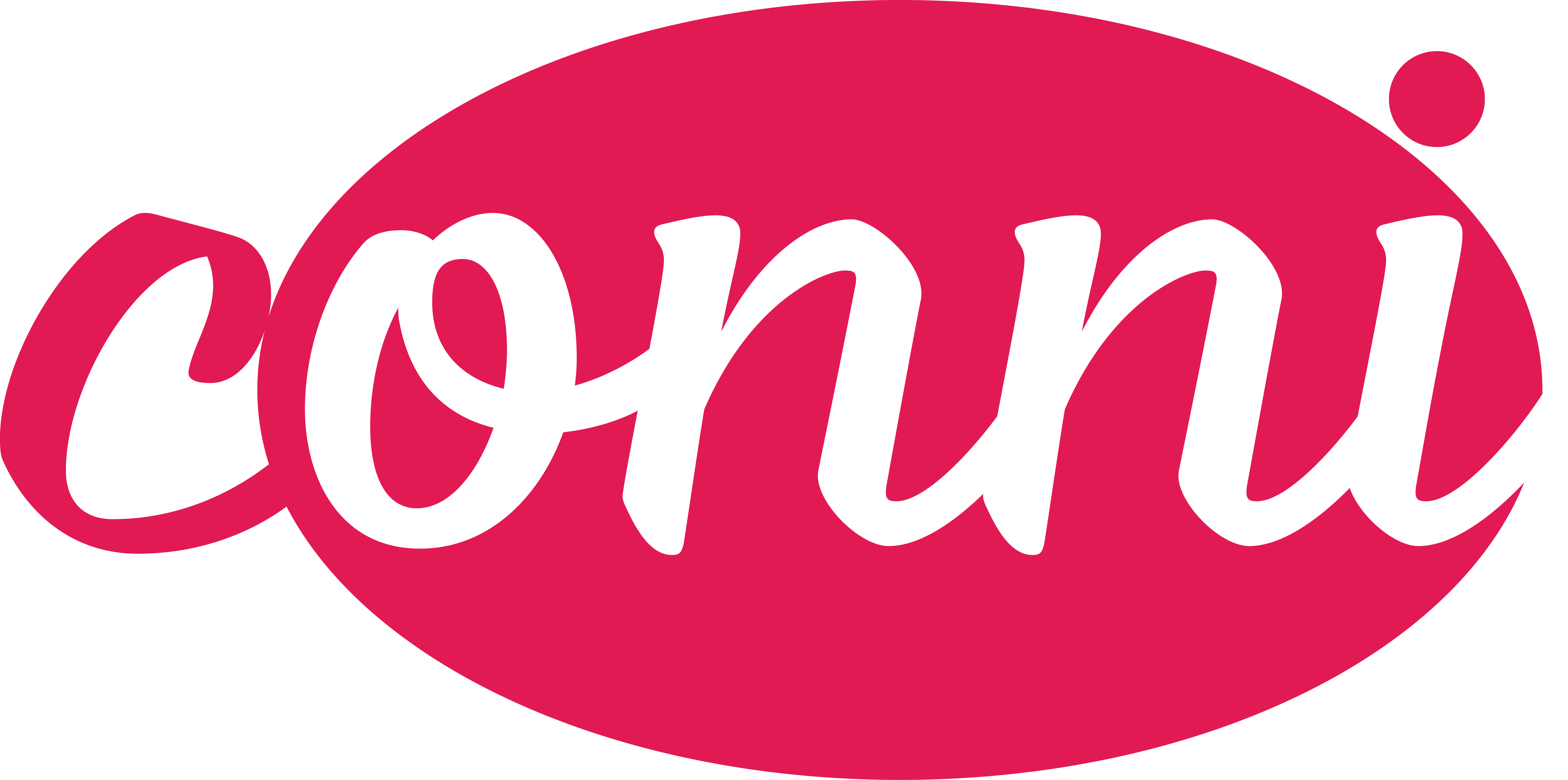 conni logo on pink oval background, branding design, vibrant colors and modern typography