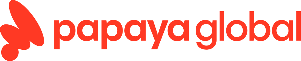 papaya global logo with red butterfly icon representing international payroll solutions, modern and bold branding for global services