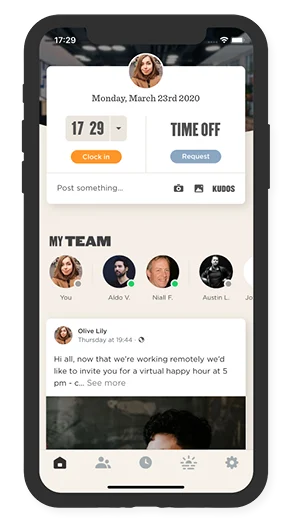 time tracking app interface, team communication features