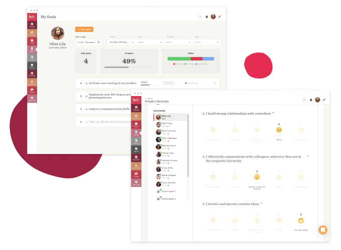 My Goals dashboard with user progress metrics and feedback reviews for team collaboration and performance evaluation., Dashboard, TeamFeedback