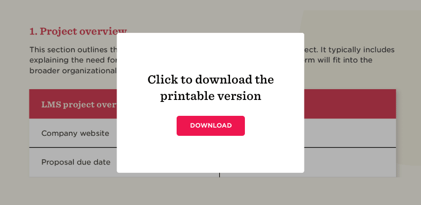 project overview, downloadable LMS printable version