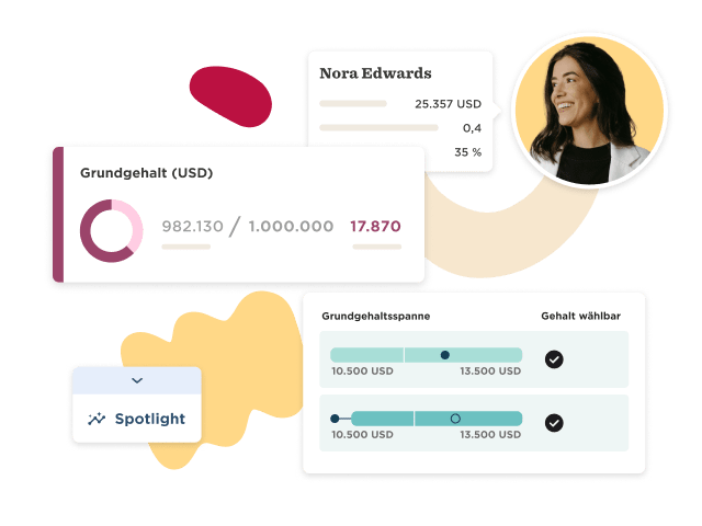 Nora Edwards profile with salary data, including salary range and performance metrics, displayed graphically., Salary dashboard and metrics visualization.