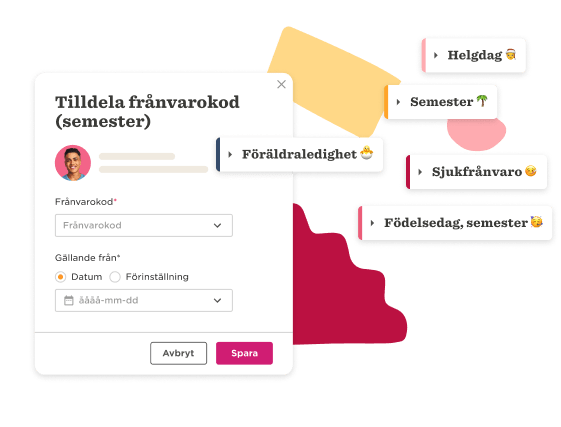 tilldela-franvarokod-semester, franvarokod-typval-datum-funktionalitet