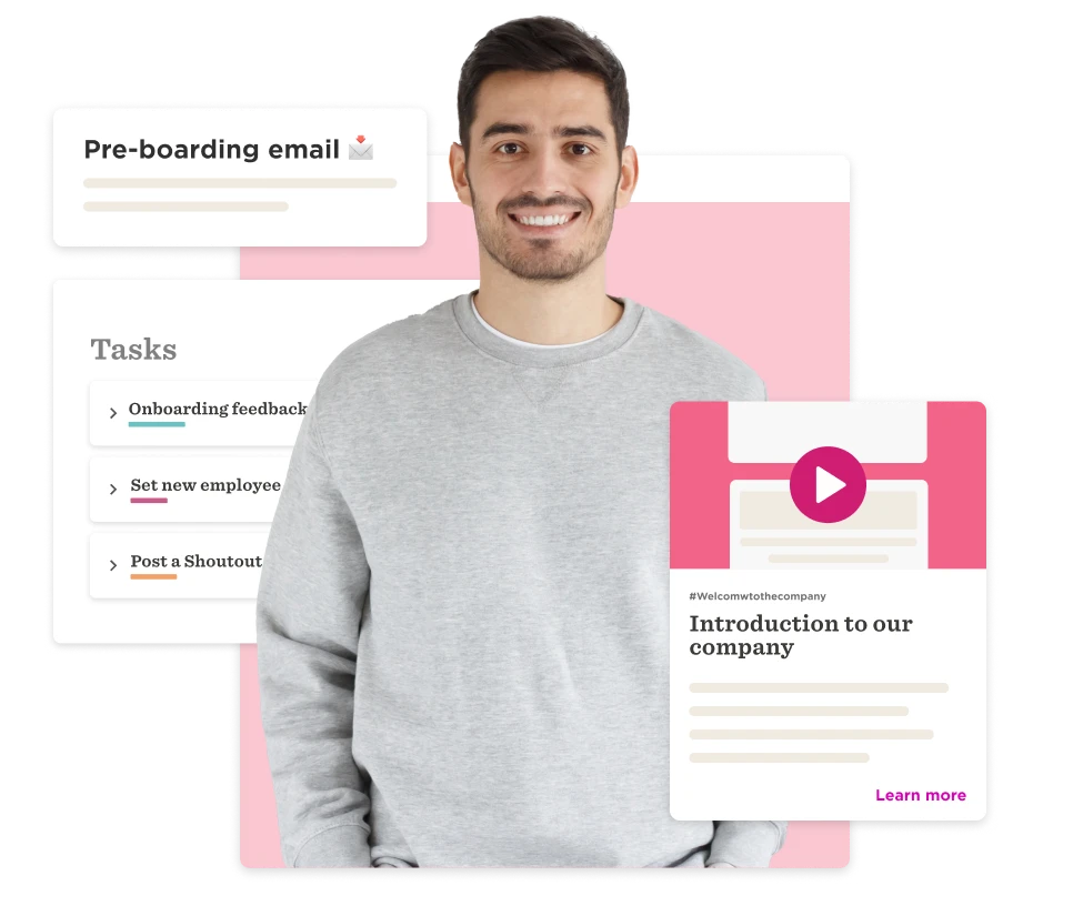 pre-boarding email onboarding tasks new employee introduction, employee onboarding feedback video introduction