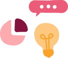 pie chart, light bulb with speech bubble