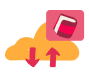 cloud storage with upward and downward arrows and a book icon, data transfer and digital library management symbols