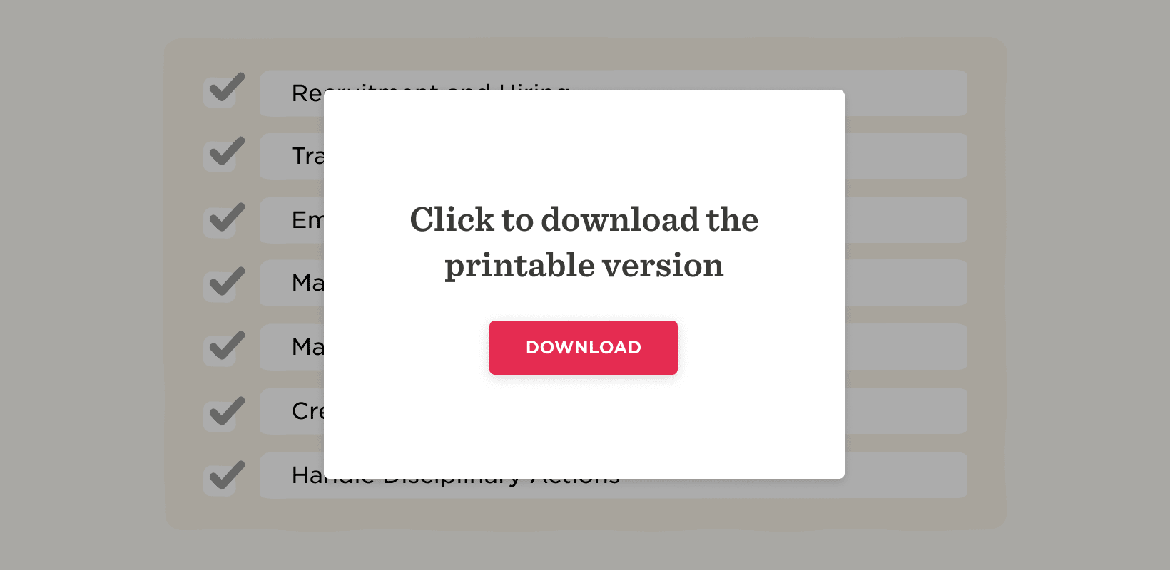downloadable button, printable checklist features
