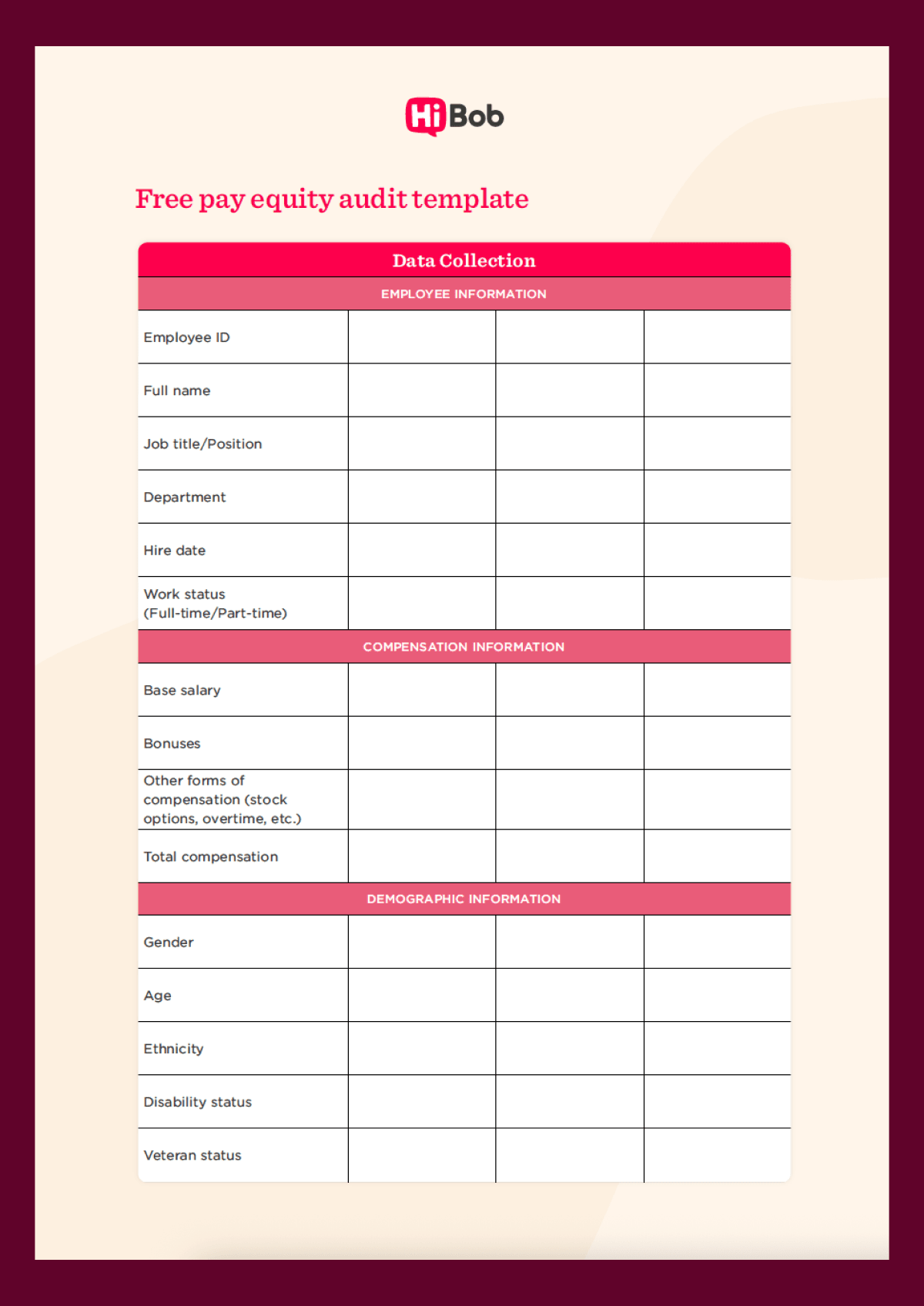 Screenshot of the free pay equity template from HiBob