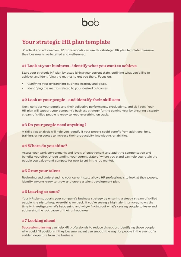 Screenshot of the HR strategy checklist templates by HiBob. This example shows the strategic HR plan with specific steps to follow.