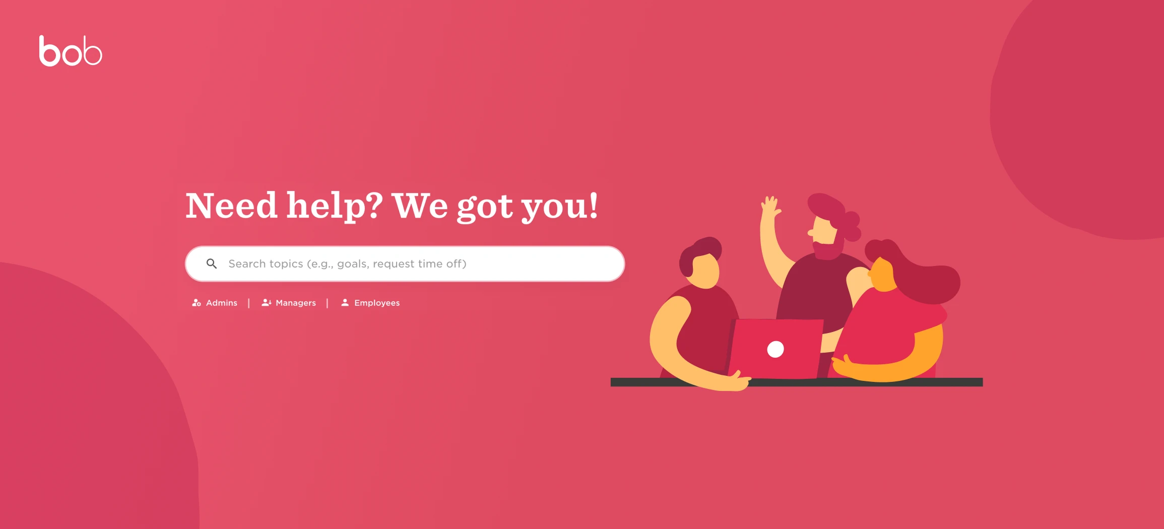 help center illustration, team collaboration and support, search topics interface