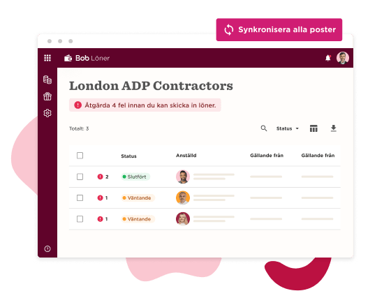 London ADP Contractors interface displaying contractor status and error message. Colorful icons enhance usability. , contractor-status, user-interface