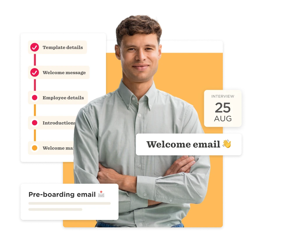 welcome email, employee onboarding checklist