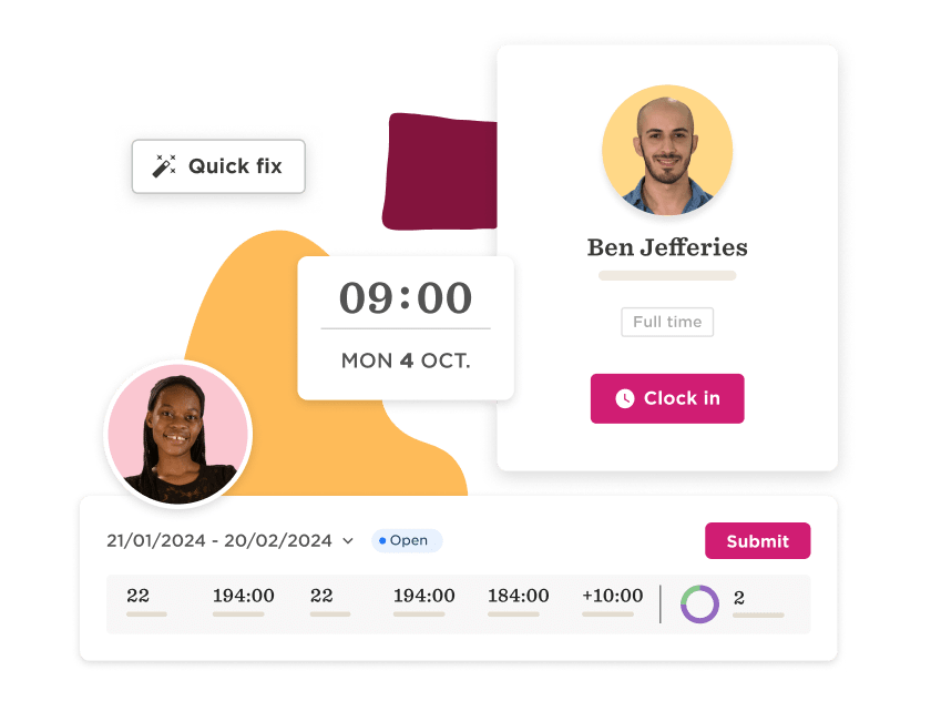 quick fix feature, user schedule interface with time, date, and profile image of Ben Jefferies