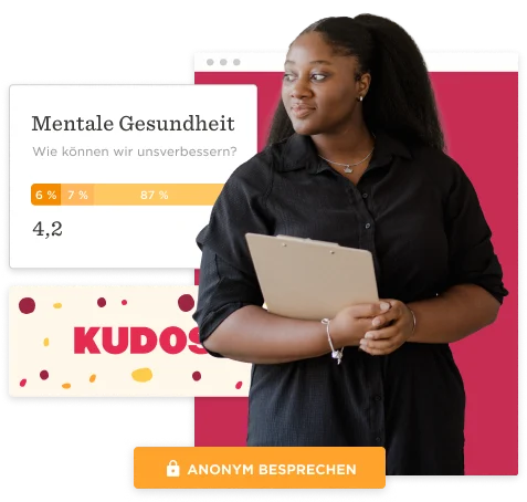 mentale-gesundheit-kudos-statistik, frau-hält-clipboard-und-sieht-nachdenklich-aus