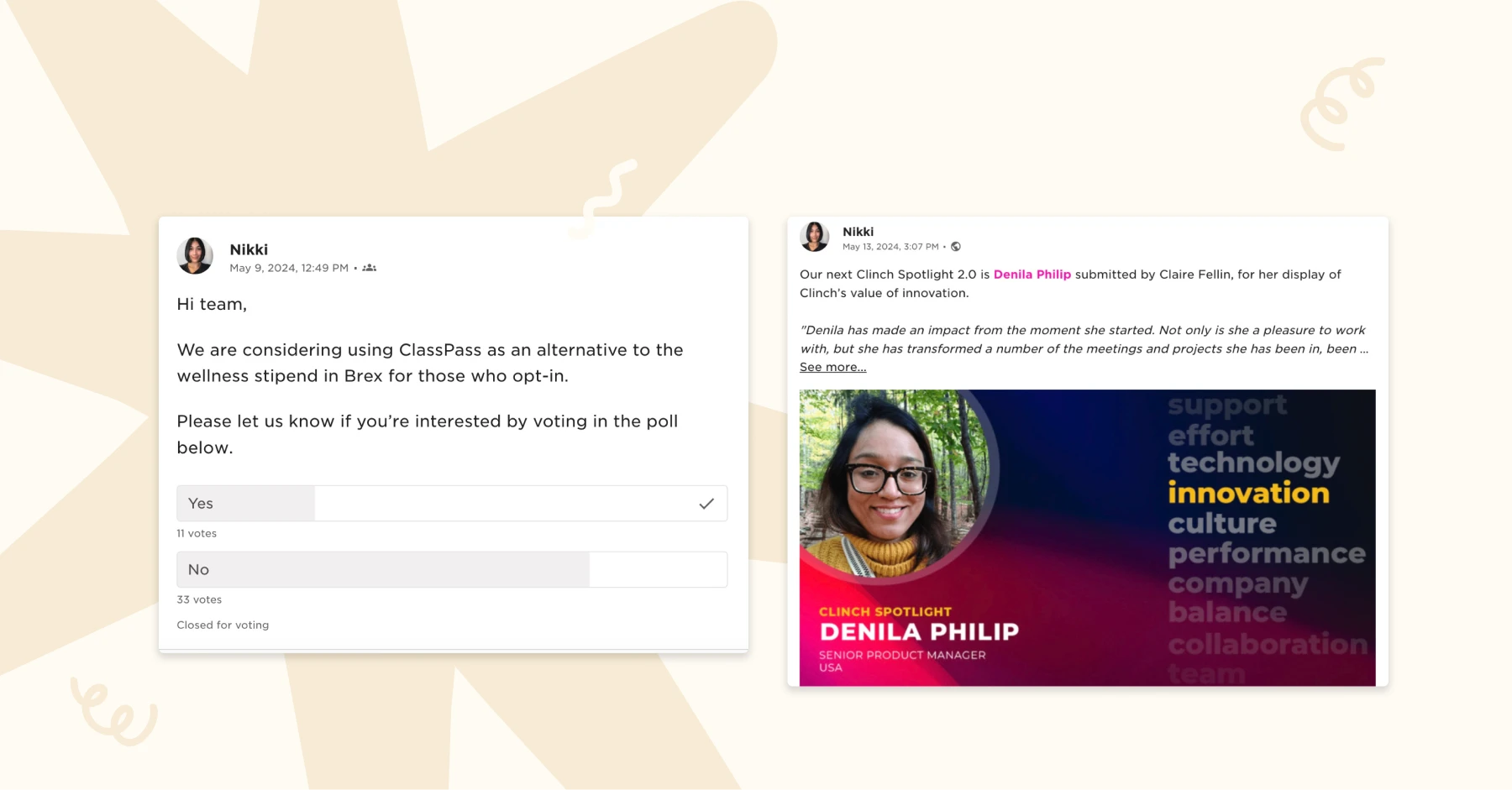 poll results, Denila Philip Clinch Spotlight innovation recognition