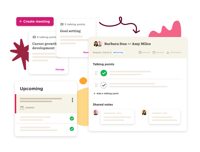 meeting interface, goal setting and talking points for teamwork and collaboration in a digital format