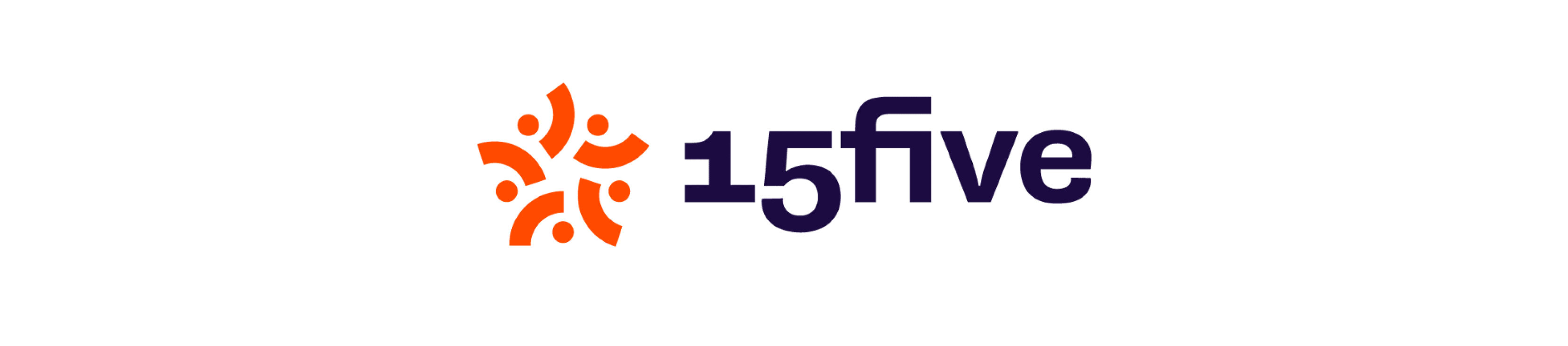 15five logo featuring stylized human figures in orange and a bold purple font. Symbolizes teamwork and engagement., 15five, logo