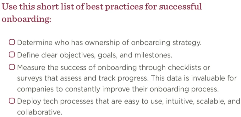best practices for onboarding checklist, successful onboarding strategies and objectives tracking