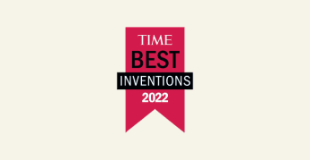 TIME Best Inventions 2022 award ribbon in red and black, showcasing innovation recognition for the year, Innovative design and award emblem for TIME magazine