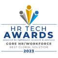 HR Tech Awards logo featuring three abstract figures and text for best global solution, 2023 edition., HRTechAwards, BestGlobalSolution2023