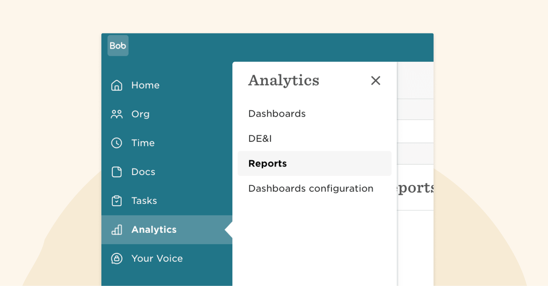 analytics menu, dashboard reports navigation