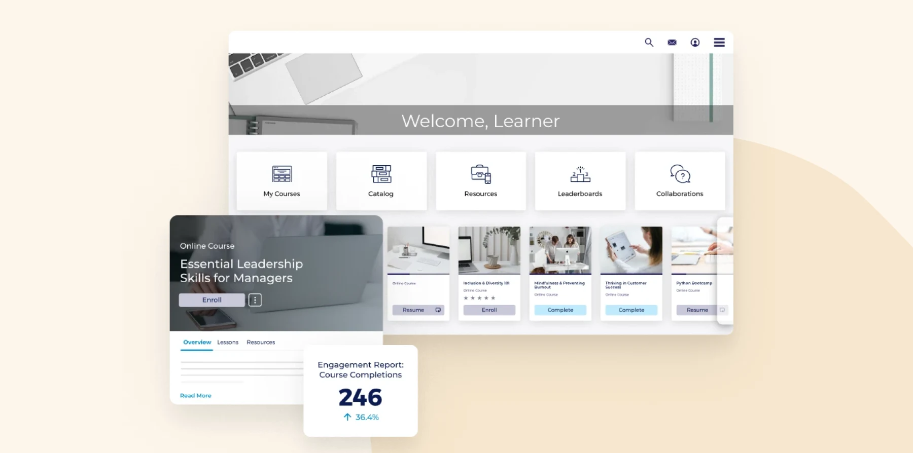 welcome-learner-dashboard, online-course-engagement-report