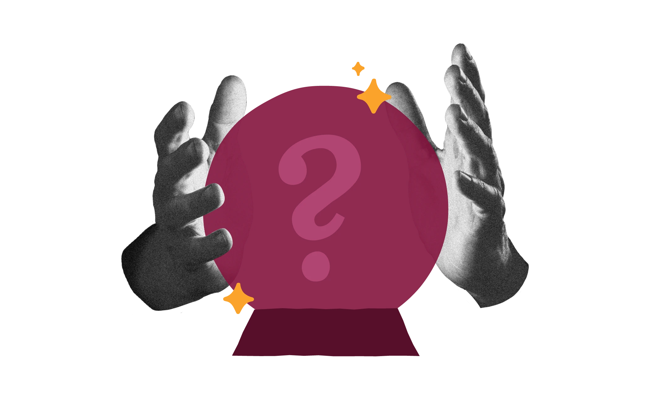 crystal ball, mystical hands, question mark