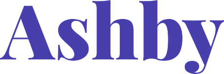Ashby logo in bold purple font against a white background, Modern typography highlighting brand identity and style