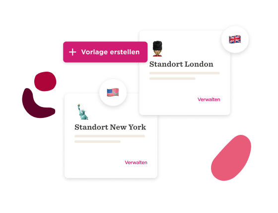 Vorlage erstellen, Standort New York und Standort London mit nationalen Symbolen und Verwaltungsmöglichkeiten