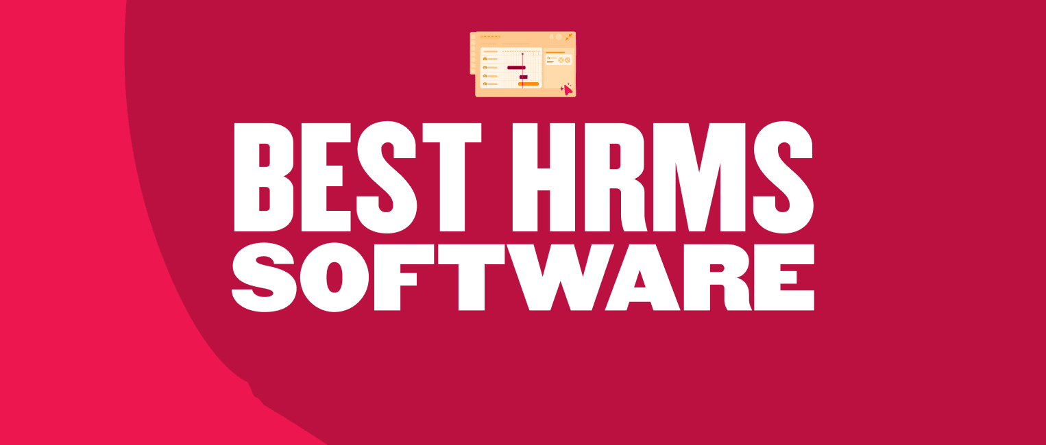 best hrms software, modern design with bold typography against a vibrant red background