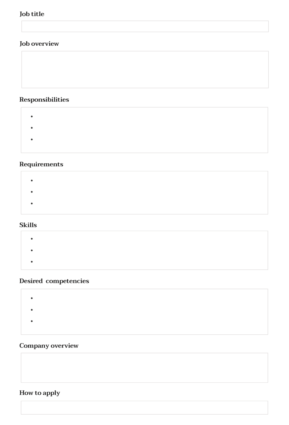 Job description template for download and print