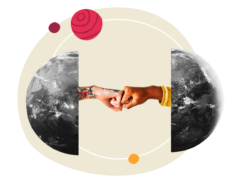 fist bump hands, earth planets connection