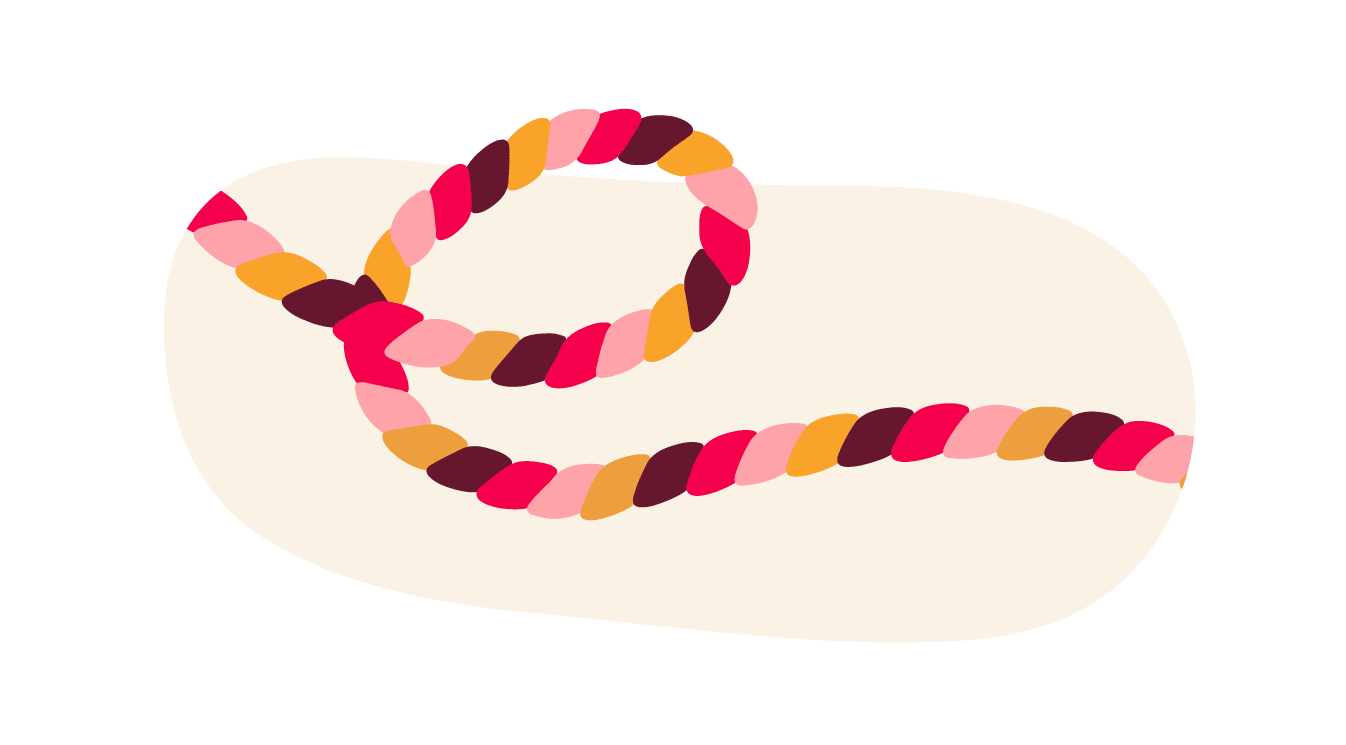 colorful twisted rope on a soft beige background, featuring pink, red, and orange hues, twisted textile design graphic illustration