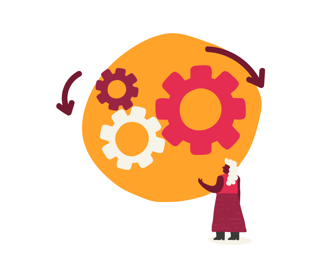 gear mechanisms, person observing gears