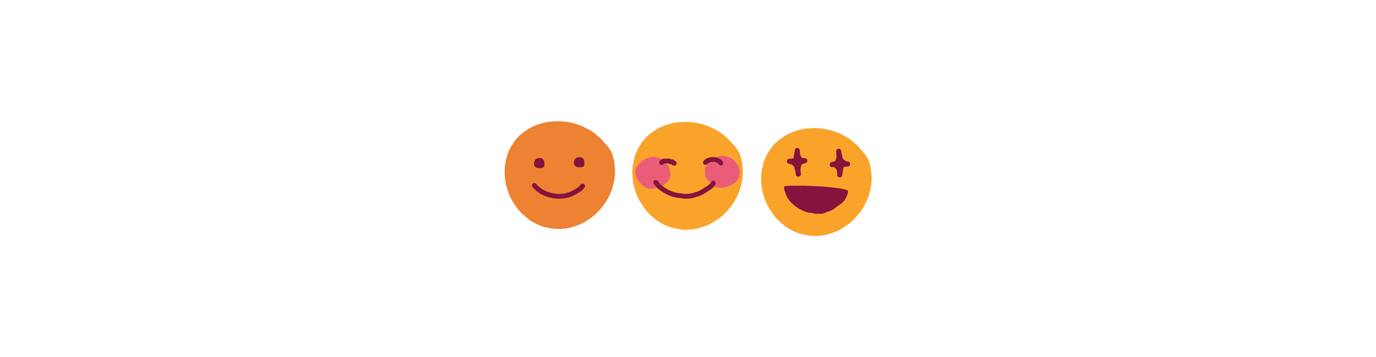 smiley faces, emojis depicting happiness, love, and excitement in bright orange tones