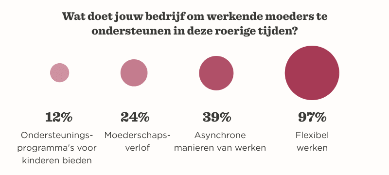 werkende moeders ondersteuning enquête percentages, flexibel werken moederschapsverlof ondersteuningsprogramma's