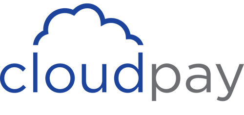 cloudpay logo with cloud icon in blue and gray text, representing cloud-based payment solutions, cloudpay branding for digital finance and payments