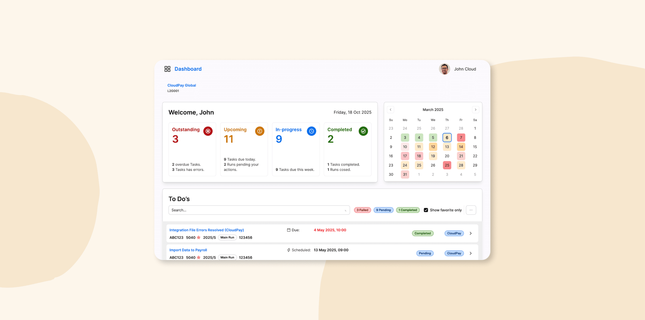 dashboard, task management