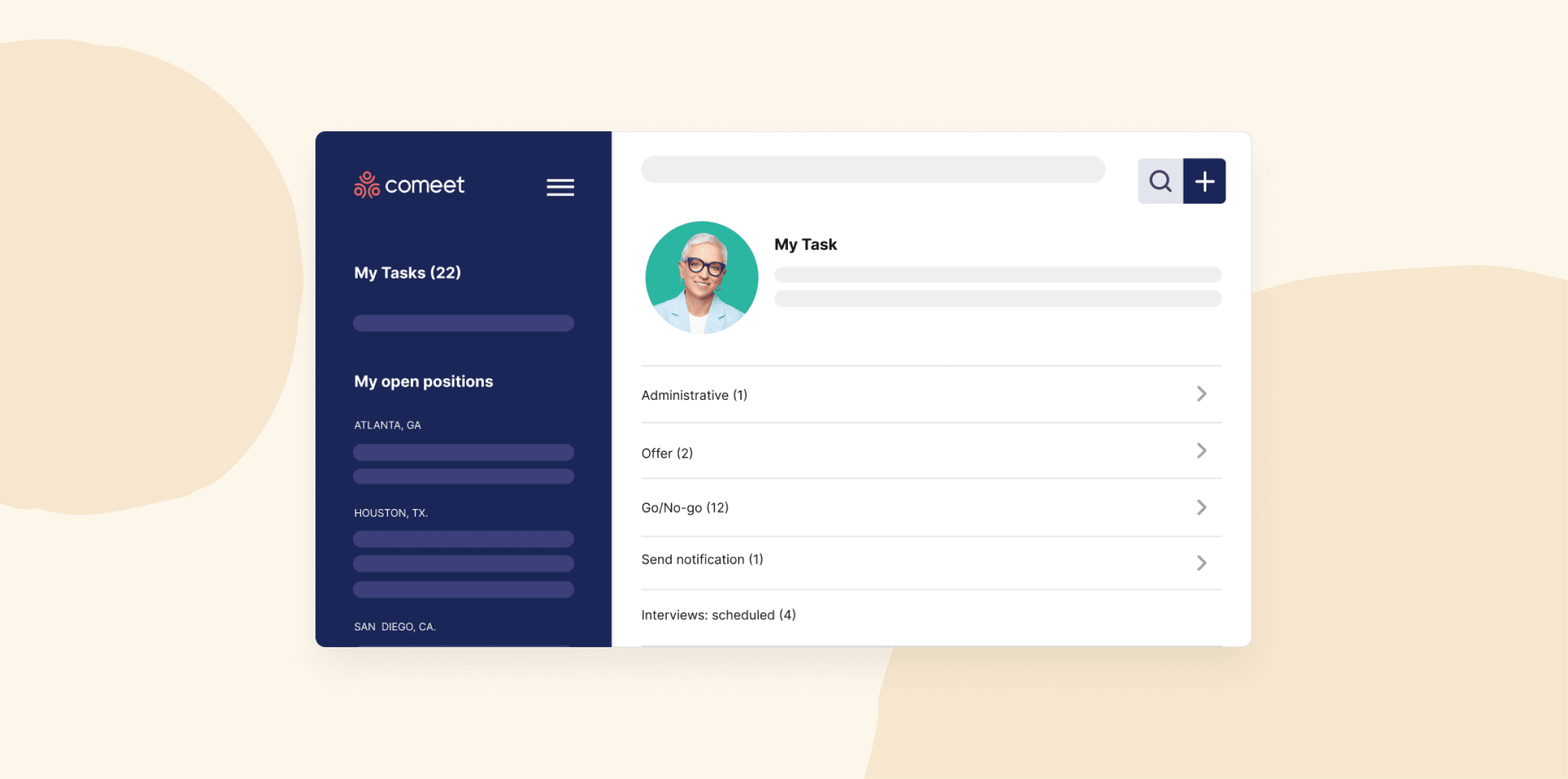 dashboard interface, task management features