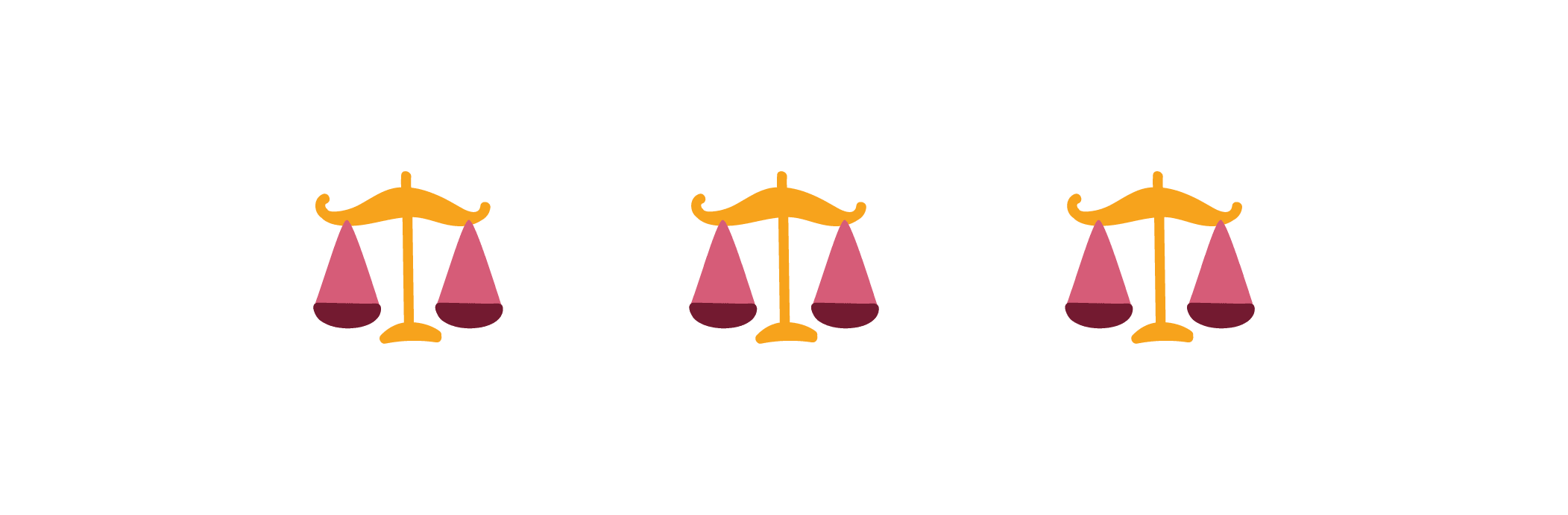 scales of justice icon trio, symbol of fairness and equality in legal matters