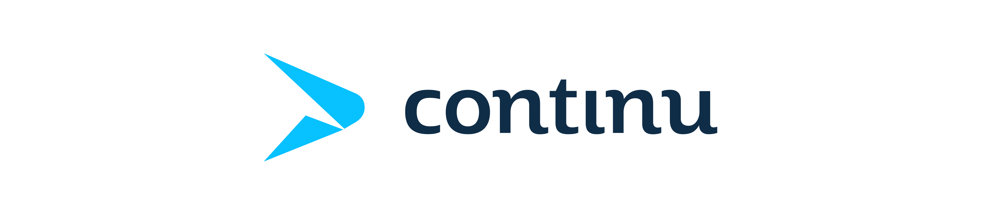 blue arrow logo with 'continu' text in modern font, stylized arrow design representing movement and progress in branding