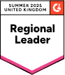 Winter 2026 G2 Regional Leader badge for the United Kingdom with a pink and black design., G2 badge, Regional Leader award