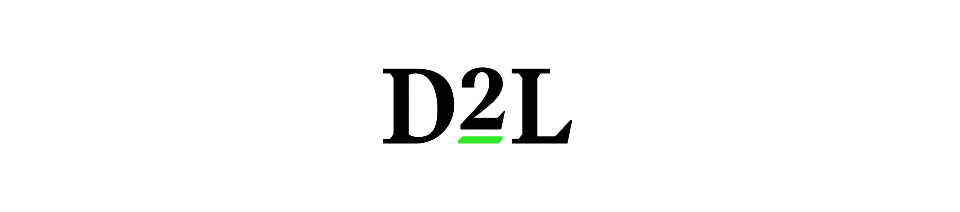 D2L logo on a white background with a green accent line, representing innovative learning solutions, D2L branding and visual identity