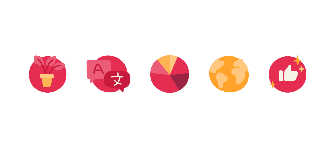 plant, language, chart, globe, thumbs_up