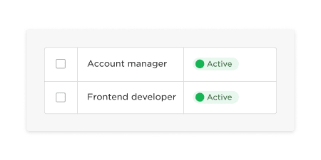 job roles list, status indicators